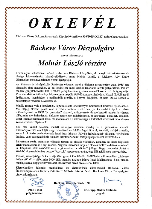 Díszpolgári oklevél page 0001
